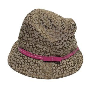 Coach Signature Vintage Kids Monogram Canvas Bucket Hat Brown S/M pink leather b